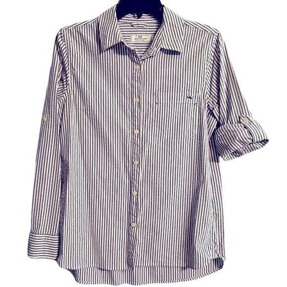 Vineyard Vines Blue & White Striped Button Blouse Front Size 4 - Picture 5 of 14